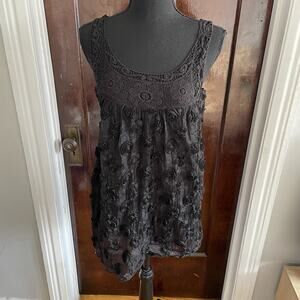 Vintage STYLE 100% Cotton Black Rosette Top Whimsygoth Goth Boho Womens MEDIUM